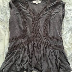 LOFT Gray Ruffled Asymmetrical Peplum Blouse